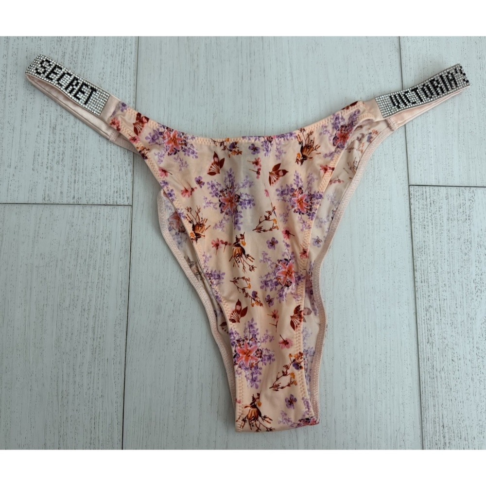 NWT Victoria's Secret Very Sexy Shine Strap Brazilian Panty Sz XL Pink Floral